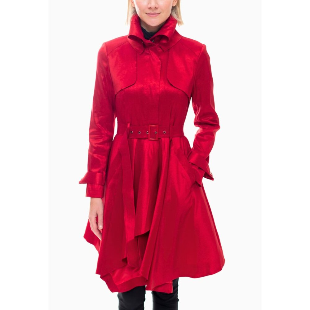 Belle Fare Elegant Red Trench Coat | Boutique